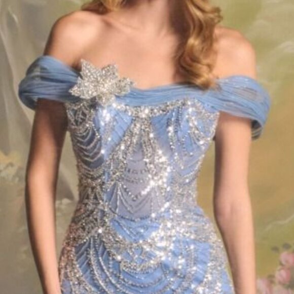 New Dazzling Rhinestones Embellished Maxi Pageant Gown w/ Floral Accent CD A1496 - Picture 5 of 9